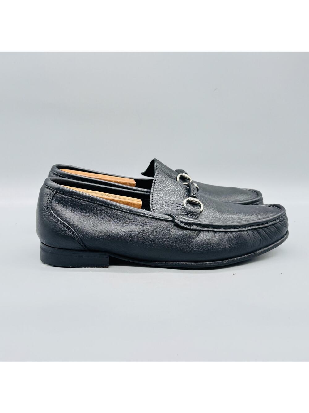 Sandrino Shoes Mens 10 Black Leather Slip On Bit Loafers Dress Moc Toe Classic
